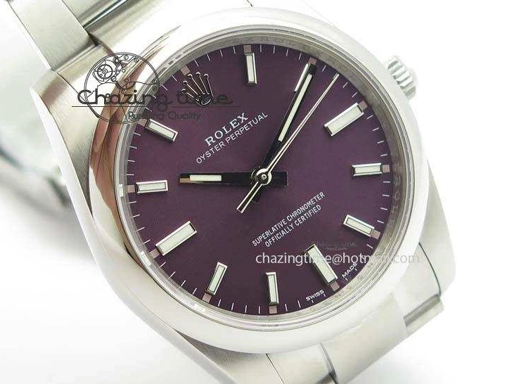 1225 Oyster Perpetual 34mm Ladies 114300 1:1 Best Edition Red Grape Dial On SS Bracelet A ZeroBulk 3802